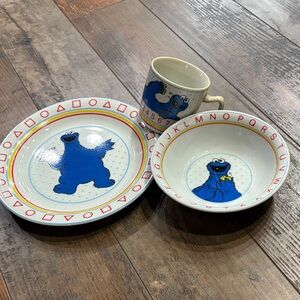 Vintage 1988 porcelain Sesame Street Blue Cookie Monster Dinnerware Set